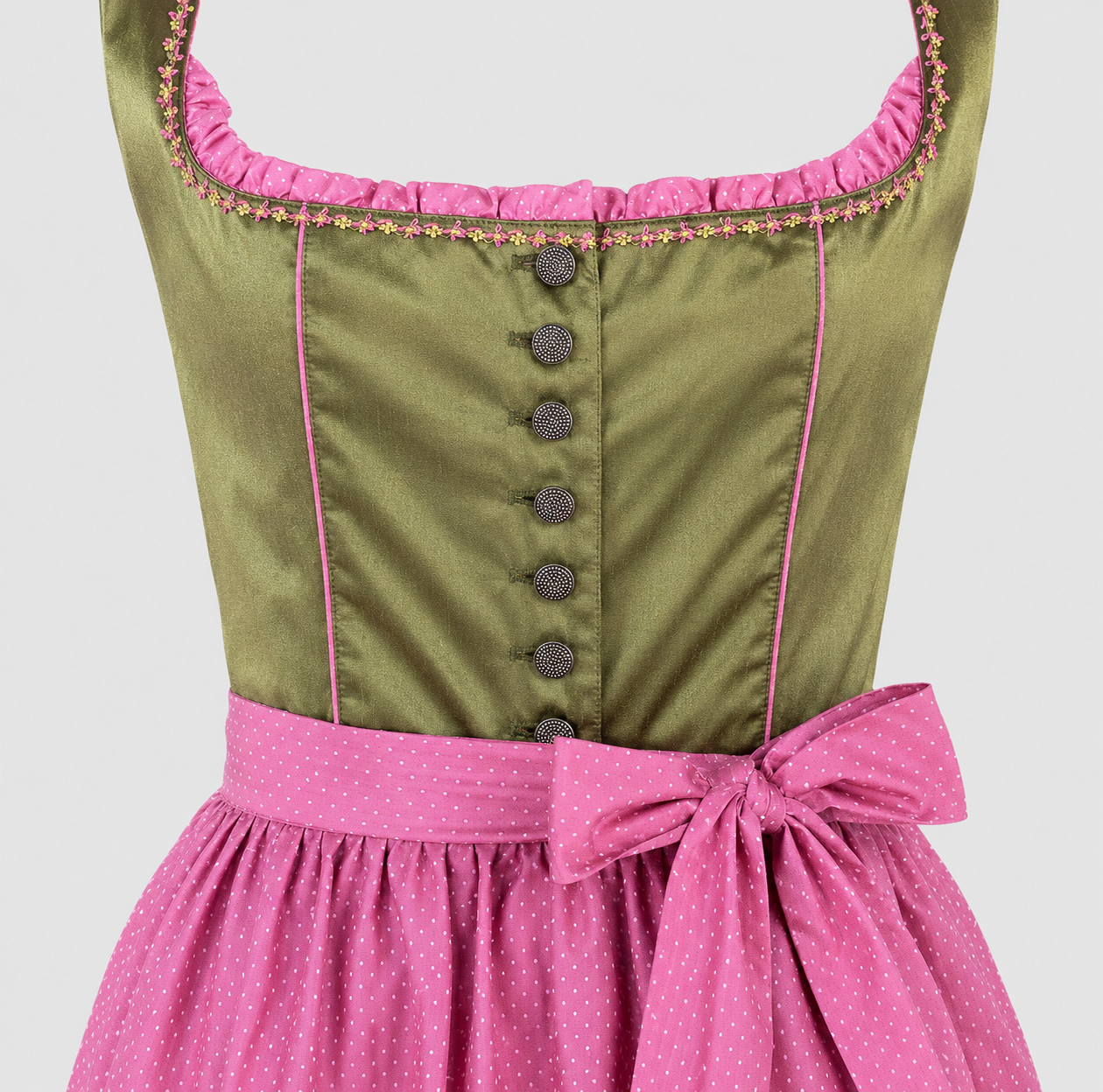 Pink and olive green Berwin & Wolff Dirndl for Oktoberfest Dirndl rental in Munich