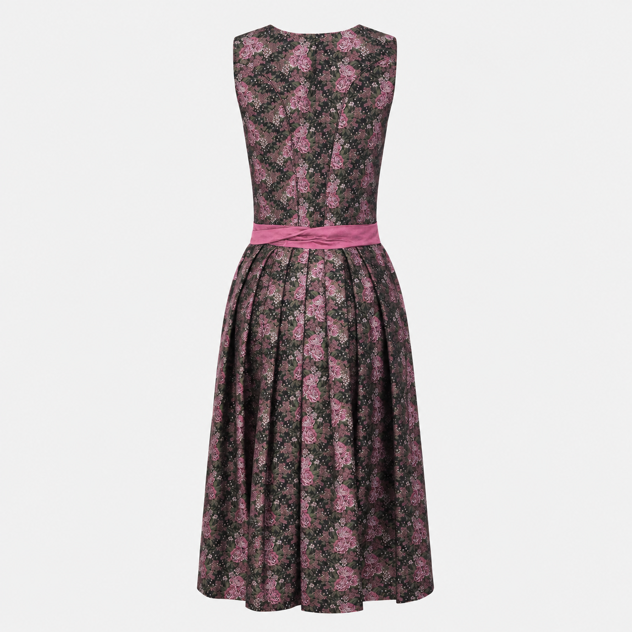 Back view of Catherine Hummels by Angermaier floral Dirndl with pink and green rose pattern