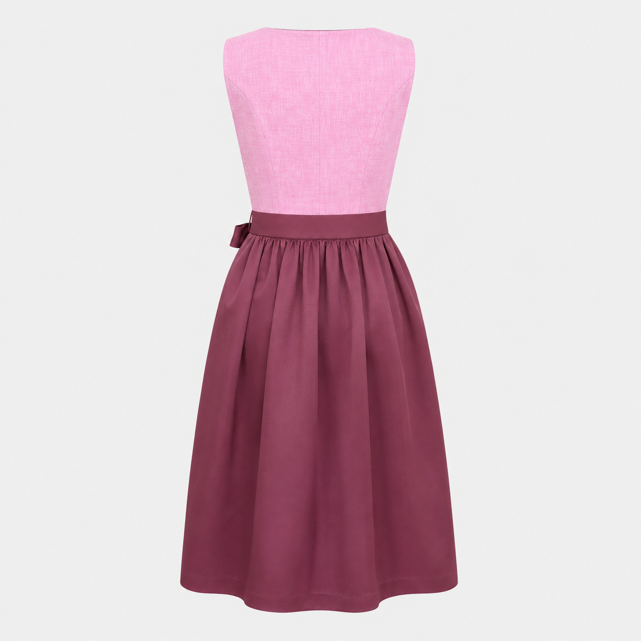 Back view of pink and burgundy Heimatgwand Dirndl for Oktoberfest rental in Munich