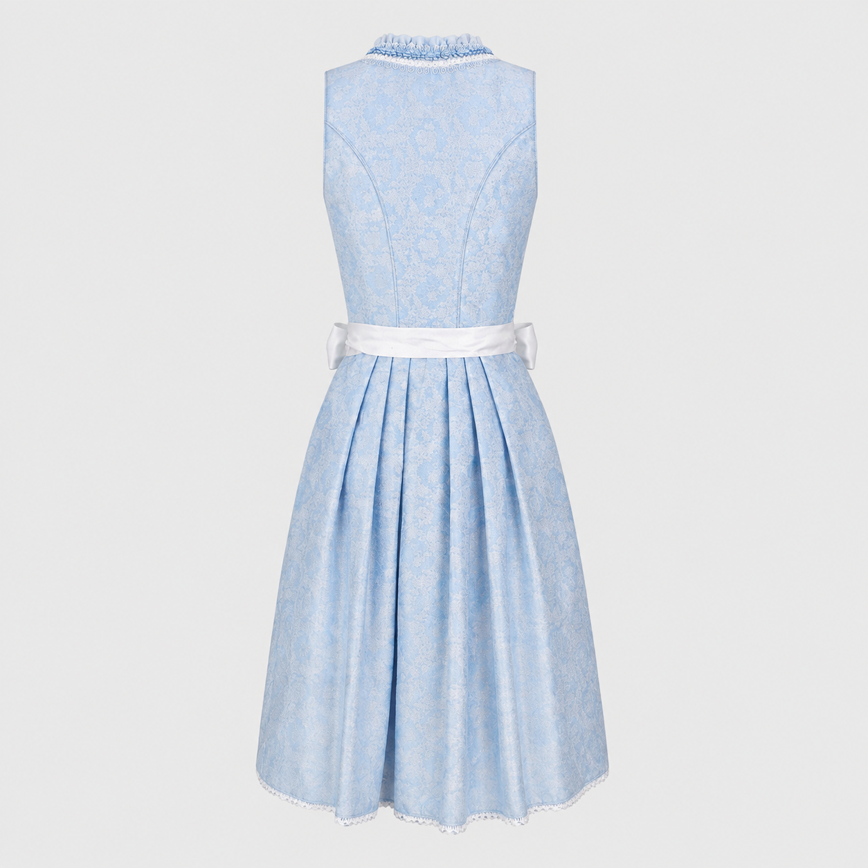 Back view of light blue and white Krüger Dirndl for Oktoberfest rental in Munich
