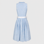 Back view of light blue and white Krüger Dirndl for Oktoberfest rental in Munich