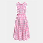 Back view of Krüger Manufaktur pink and white gingham Dirndl with matching pink apron