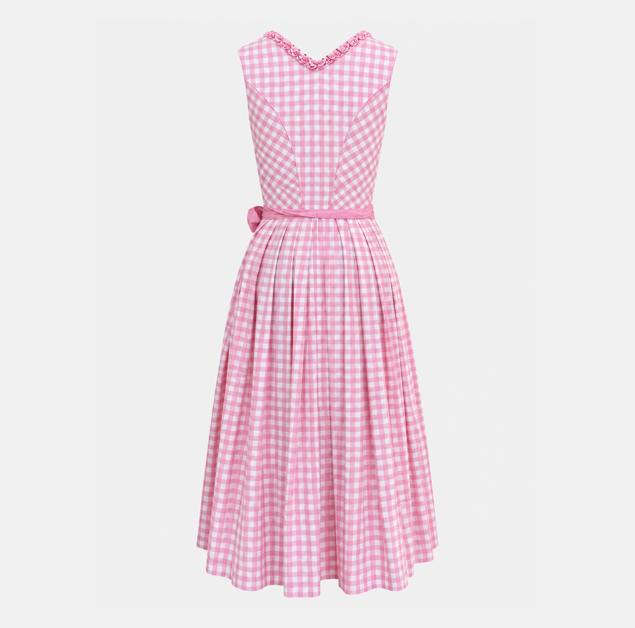 Back view of Krüger Manufaktur pink and white gingham Dirndl with matching pink apron