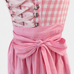 Detail of Krüger Manufaktur pink gingham Dirndl with ribbon lacing and pink apron bow