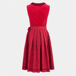Back view of Krüger Ruby Lace Dirndl with red bodice, paisley patterned skirt and matching waist sash