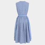 Back view of Redel blue and white checked Dirndl with matching skirt and striped waist sash