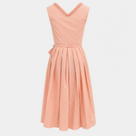 Back view of Turi Landhaus apricot Dirndl with white dots, gathered skirt and matching waist ties